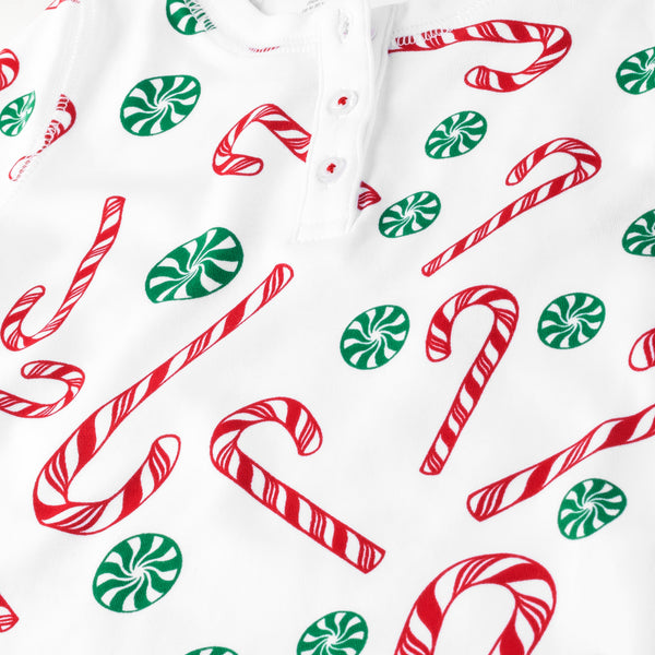 Candy canes christmas pajamas Petidoux toddler jammies  pima cotton soft  detail close-up