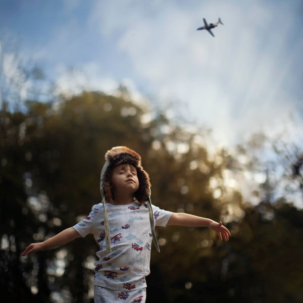 Airplane Print boys short sleeve pajamas boy dreaming 