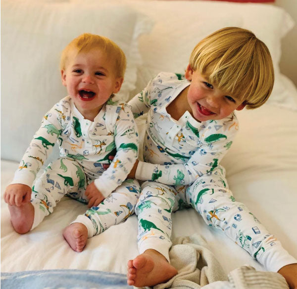 Dinos dinosaurs school books pens boys boy t-rex pajamas pjs soft cotton long sleeves boys having fun  Petidoux 