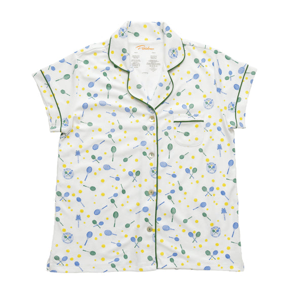 Tennis woman pajamas set tennis racquets tennis balls classic set piping detail Petidoux 