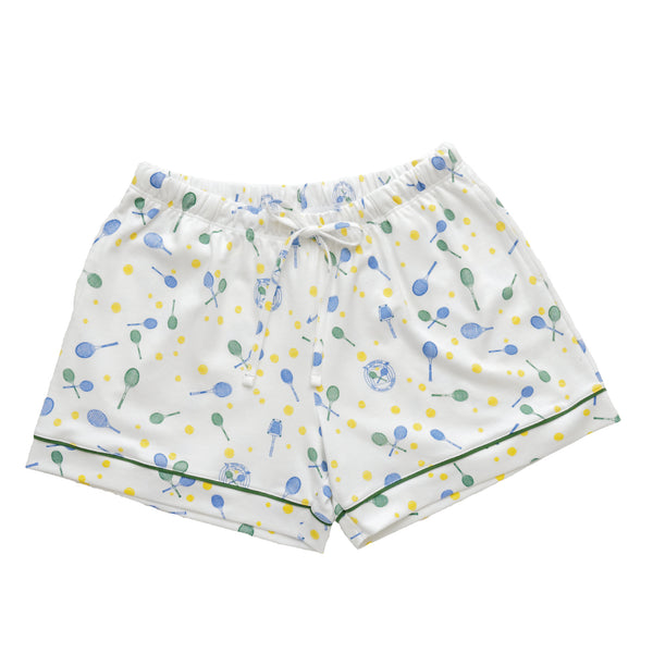 Tennis woman pajamas set tennis racquets tennis balls classic set piping detail short Petidoux 