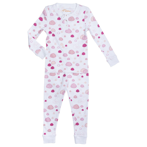 Pink Clouds Pajama Set Girls Long Sleeve Pajamas Petidoux