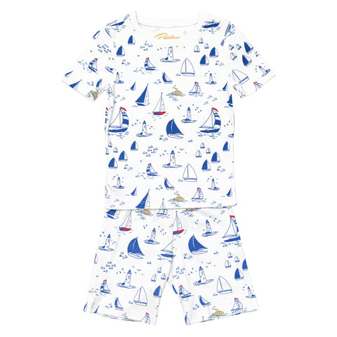 Sailboat sailing boys girls submarine sea ocean print boys short sleeve pjs pajamas soft cute best favorite wind lighthouse Summer Petidoux